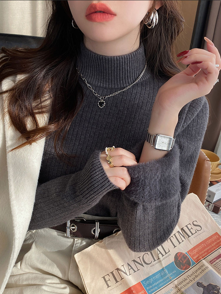 Thumbnail: Women's Turtleneck Sweater Winter 2026 Retro with Velvet Lining Thickened Inner 