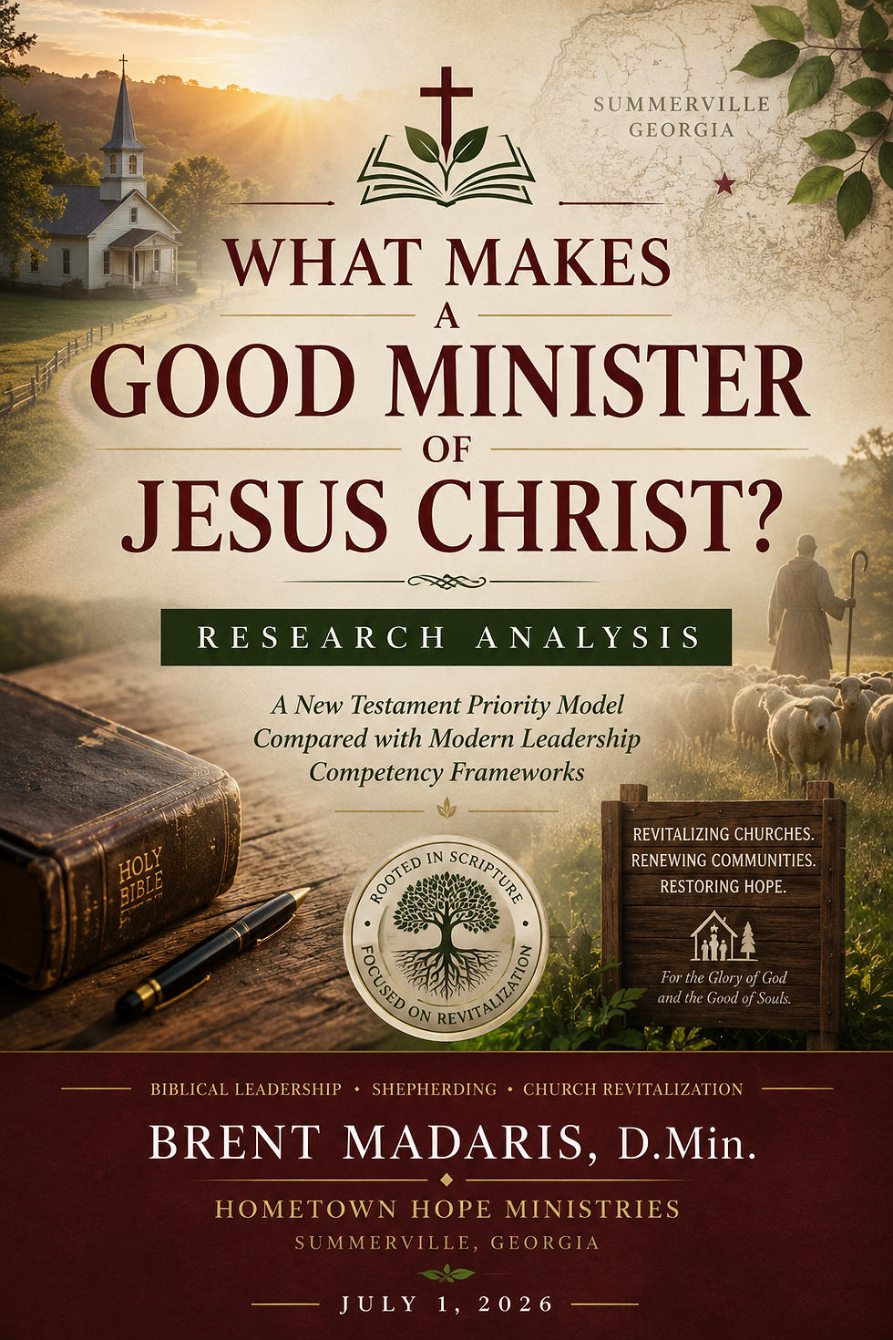 Research Analysis cover titled “What Makes a Good Minister of Jesus Christ?” illustrating biblical pastoral qualifications based on 1 Timothy, Titus, Acts 20, Ephesians 4, and 1 Peter 5.