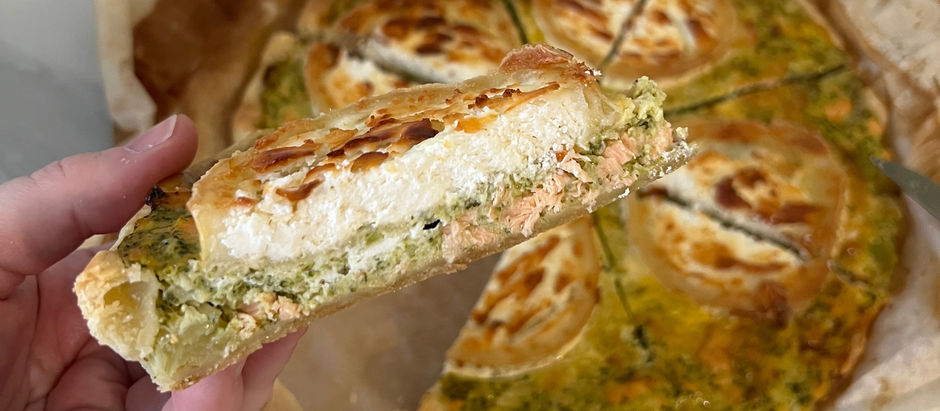 La tarte brisée brocolis, saumon et chèvre