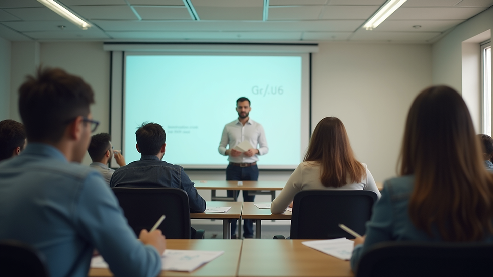 Eye-level view of a classroom with students engaged in a business course