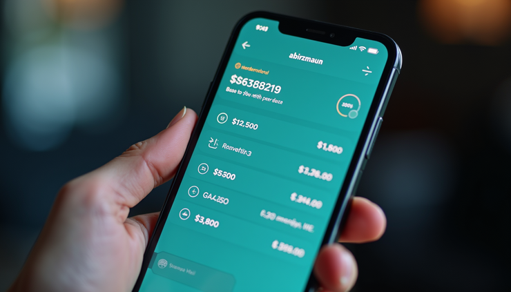 Eye-level view of a digital wallet interface showing stablecoin balances and transaction history