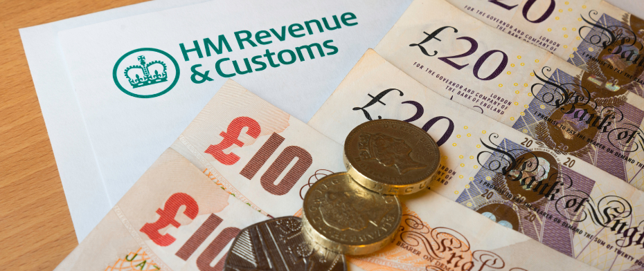Postal refund from HMRC, cash used as illustration