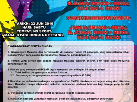PERTANDINGAN BADMINTON PIALA DUN KOTA ISKANDAR 2019
