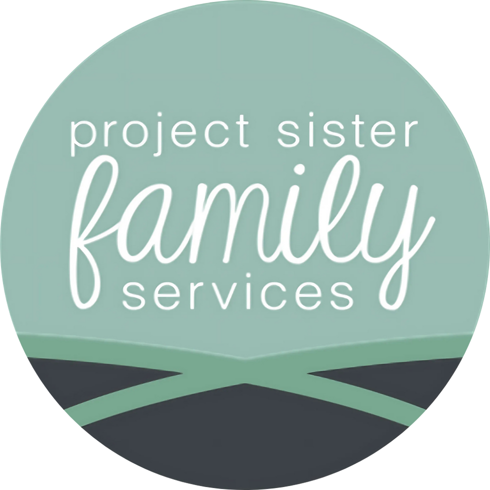 Project Sister Family Services logo with green and gray abstract shapes