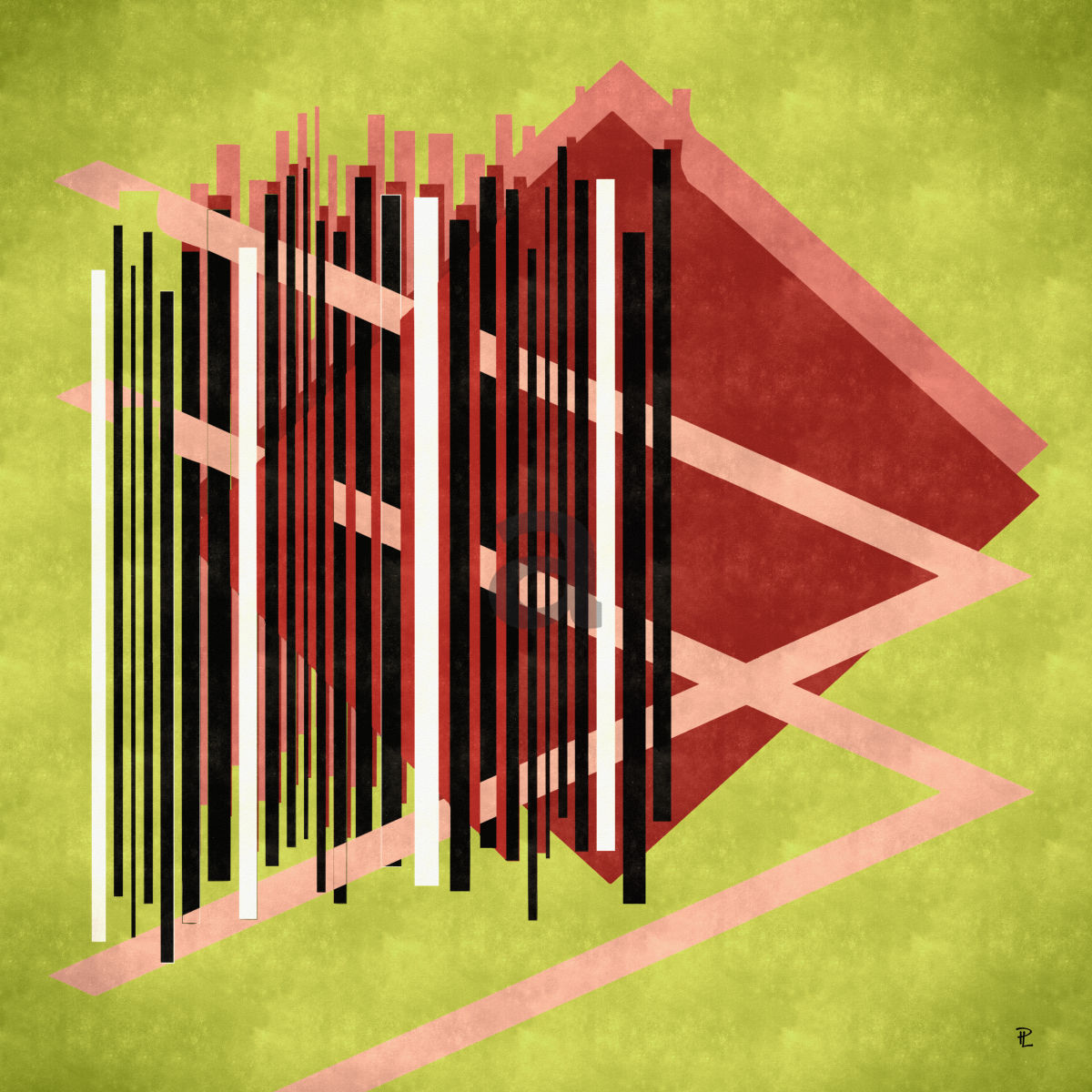 Ein quadratisches abstraktes Bild mit dem Titel "Interference" aus der Galerie artlodia.com.