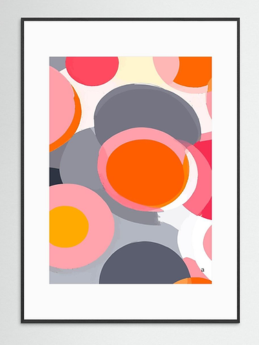  Modern abstract geometric artwork featuring overlapping circles in soft gray, pink, orange, cream, and white tones. Contemporary digital wall art inspired by Mid-Century Modern and geometric abstraction, with layered shapes and balanced color composition. Available as a high-resolution digital download for custom printing in multiple sizes and print finishes, perfect for living rooms, bedrooms, offices, and modern commercial interiors. Modern Art. Geometric Art. Concrete Art. Wall Art. Deco Art. Unframed, framed, with or without a mat.