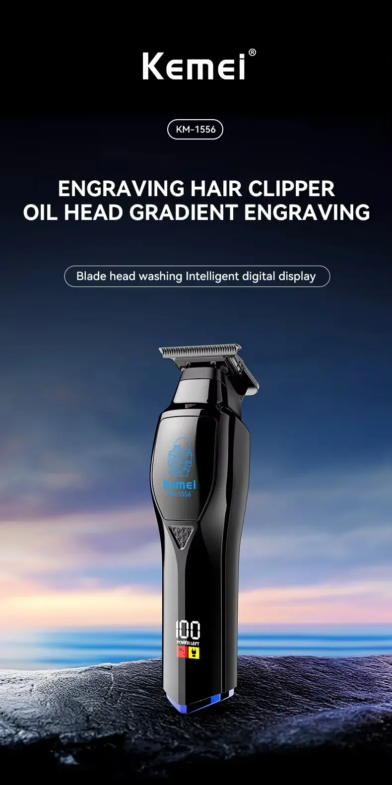 Thumbnail: Kemei KM-1556 Barber Cordless Hair Trimmer Rechargeable Hair Clippers for Men Pr
