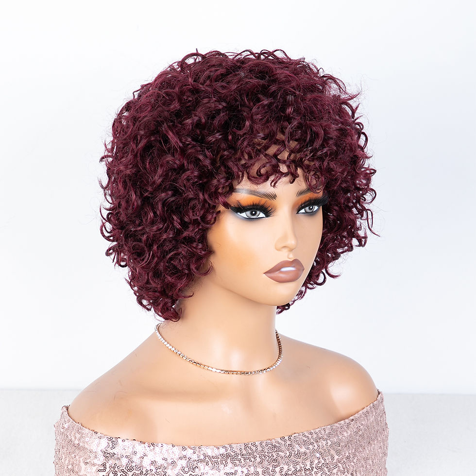 Thumbnail: Brown color Short Pixie Curly Bob Cut Human Hair Wigs With Bangs Weat to go Jerr
