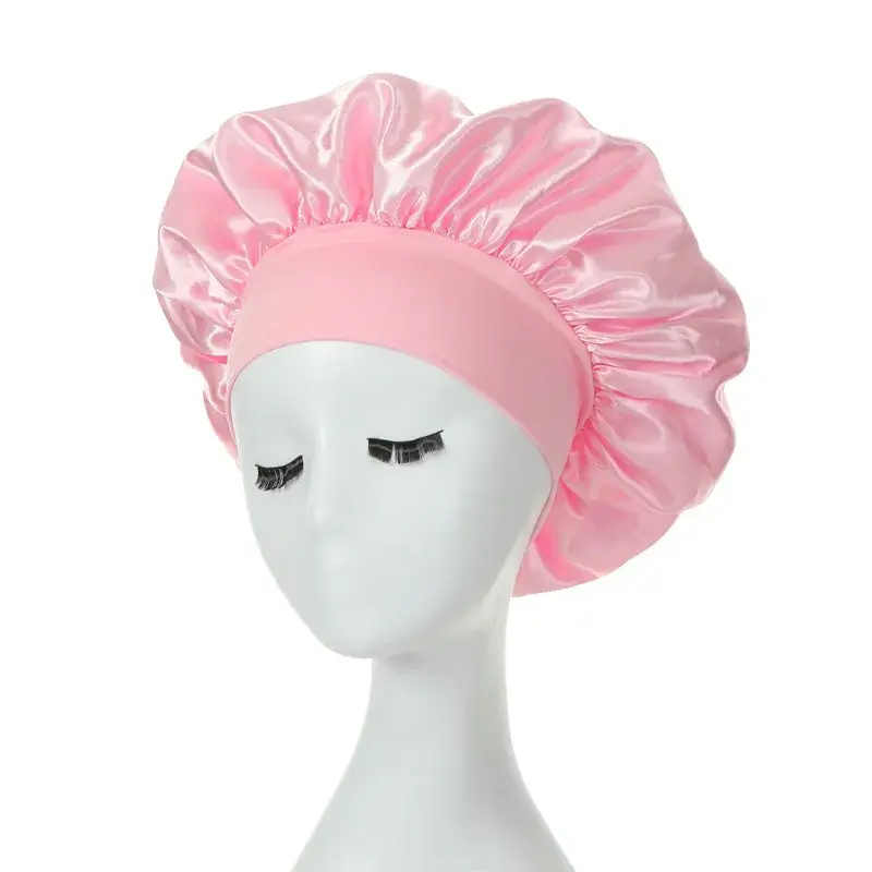 Thumbnail: Women Sleeping Caps Bathroom Satin Solid Color Stretch Bonnets For Sleeping Wome