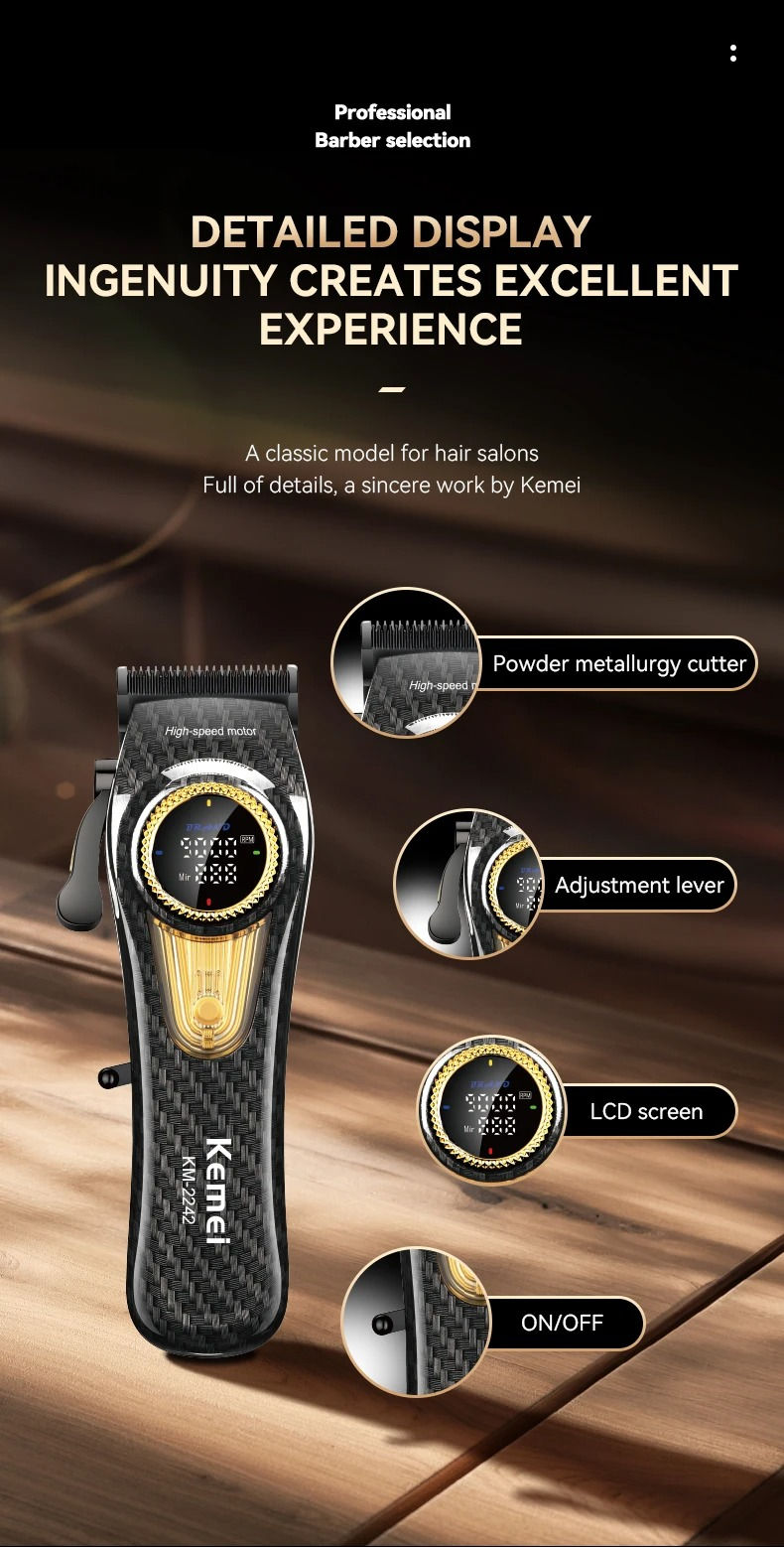 Thumbnail: Kemei Rechargeable Hair Clippers kit Professional DLC Blade Electric Trimmer Men