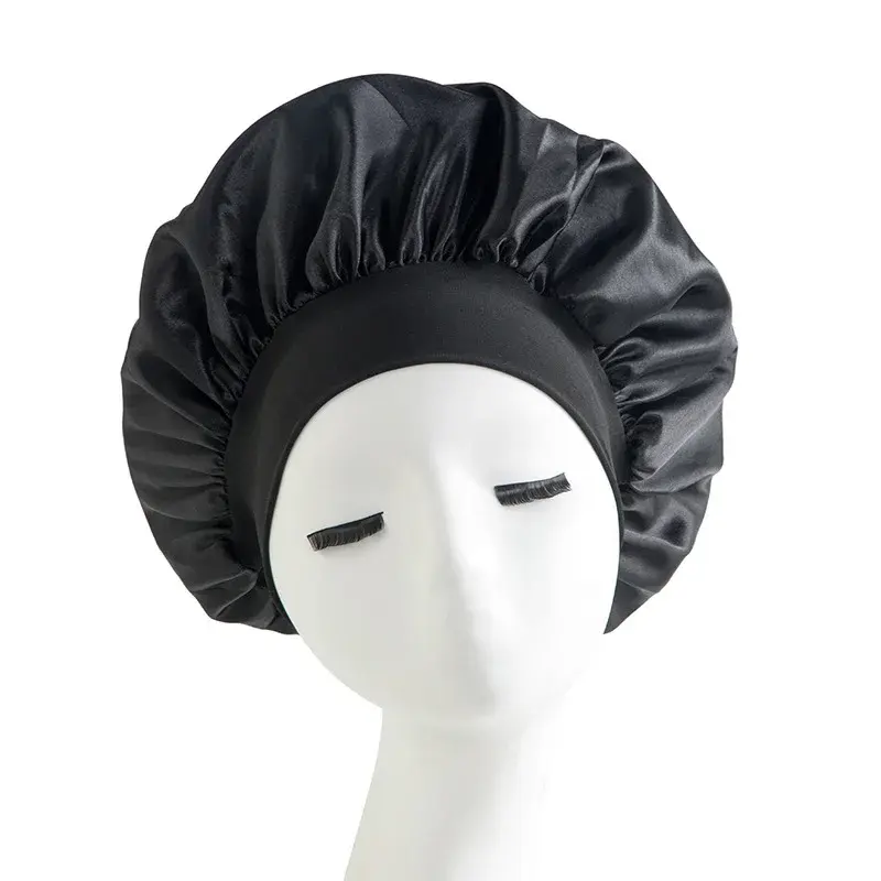 Thumbnail: Women's Satin Solid Bonnets Wide-brimmed Night Sleeping Bathing Hat Unisex Head 