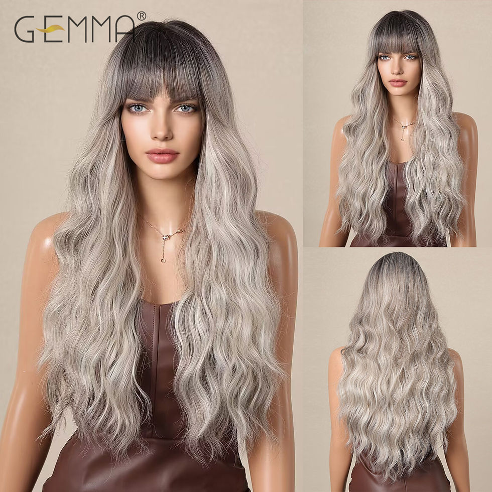Thumbnail: Long Light Blonde Wavy Wig with Bangs Synthetic Women Hair Wigs for Cosplay Dail