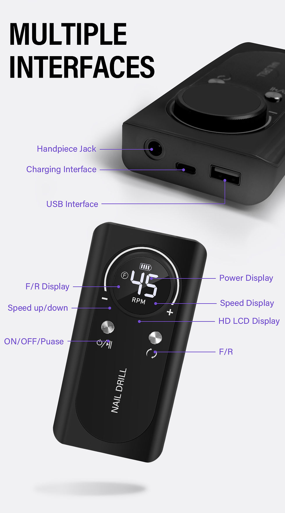 Thumbnail: Professional 45000RPM Electric Portable Nail Drill Machine Rechargeable Low Nois