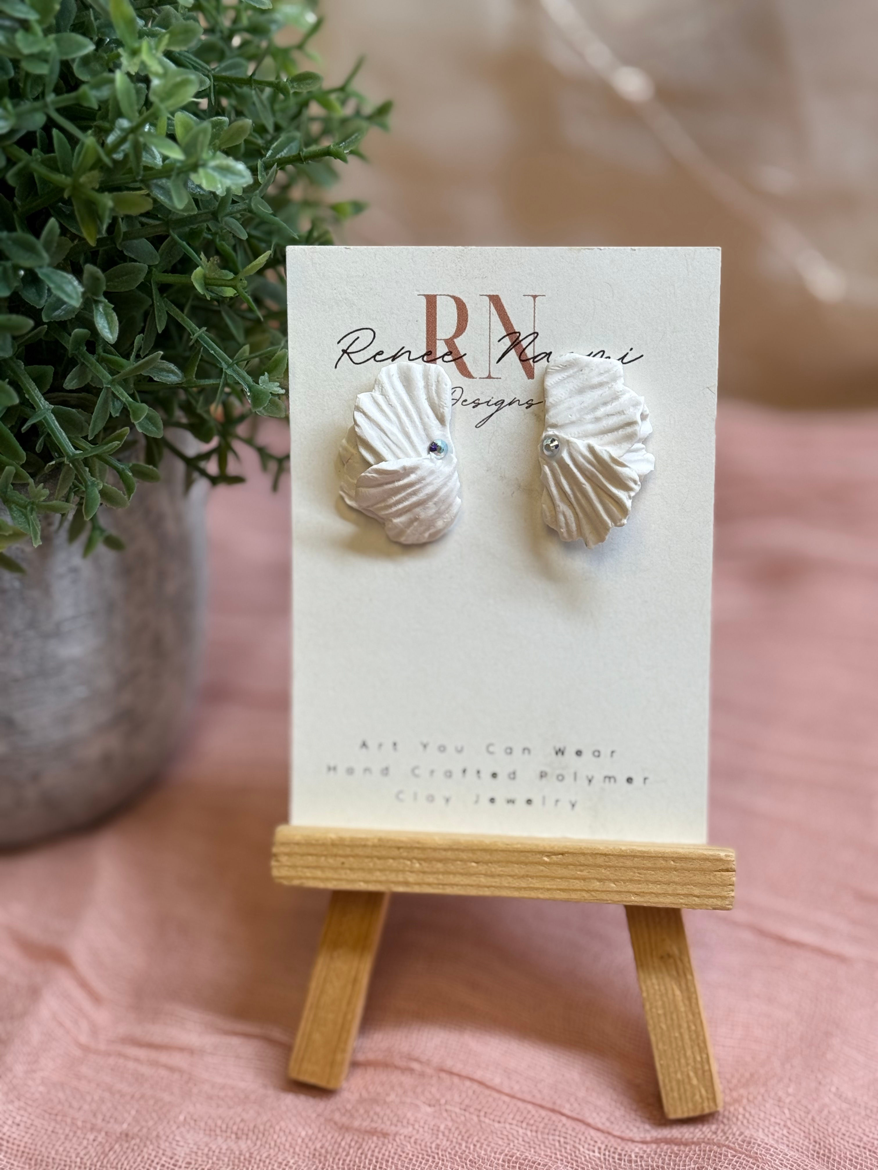 White half floral stud