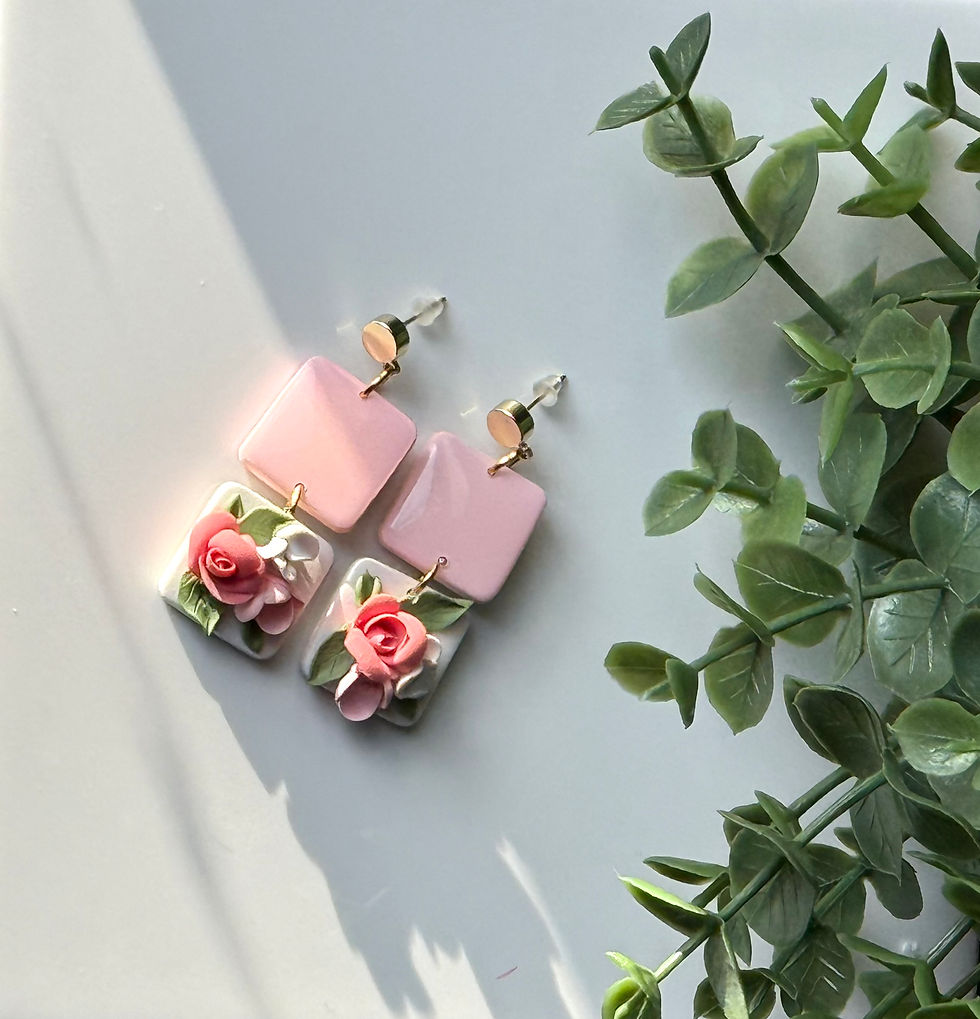 Thumbnail: Pink rose floral dangles 