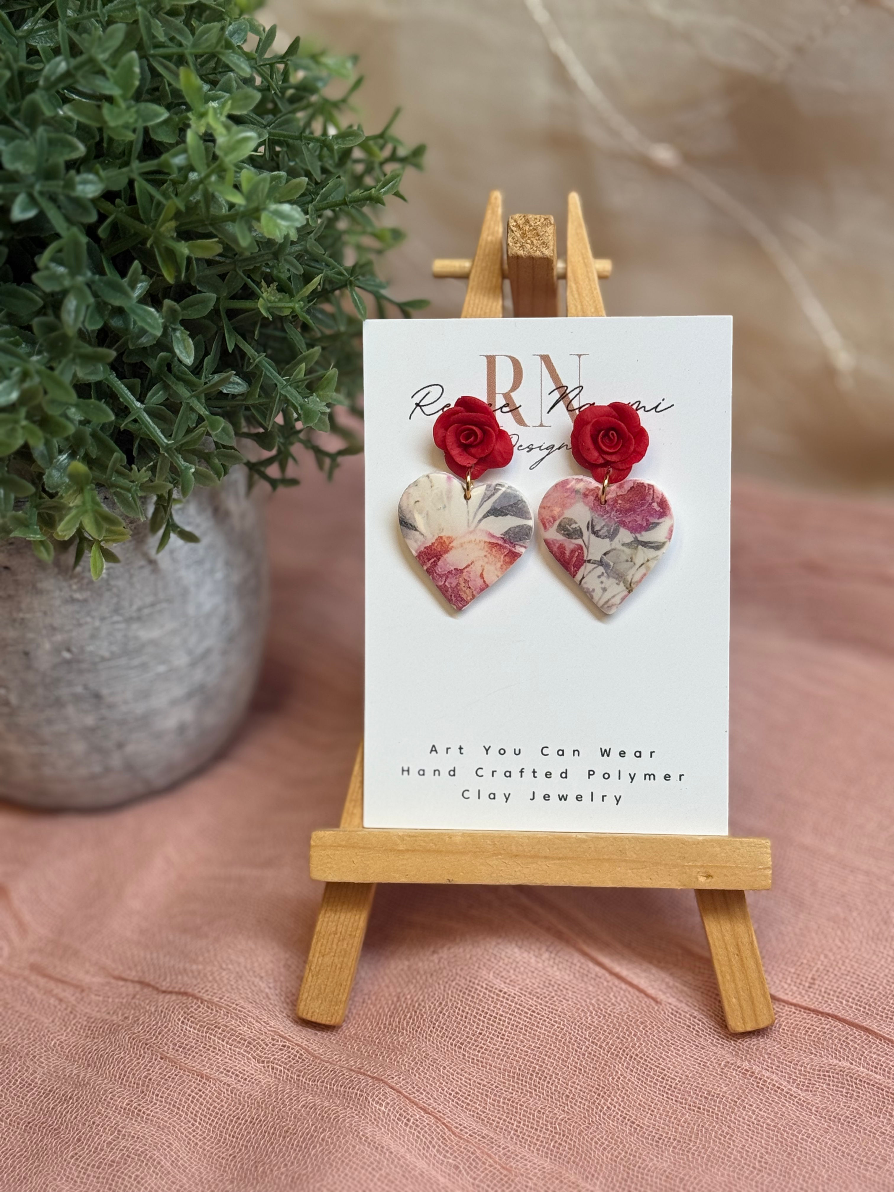 Rose floral heart dangles 