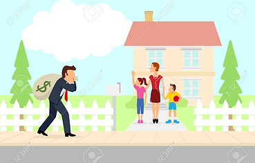 67918125-simple-cartoon-of-man-returning-home-with-a-bag-of-money-hard-worker-bring-home-t