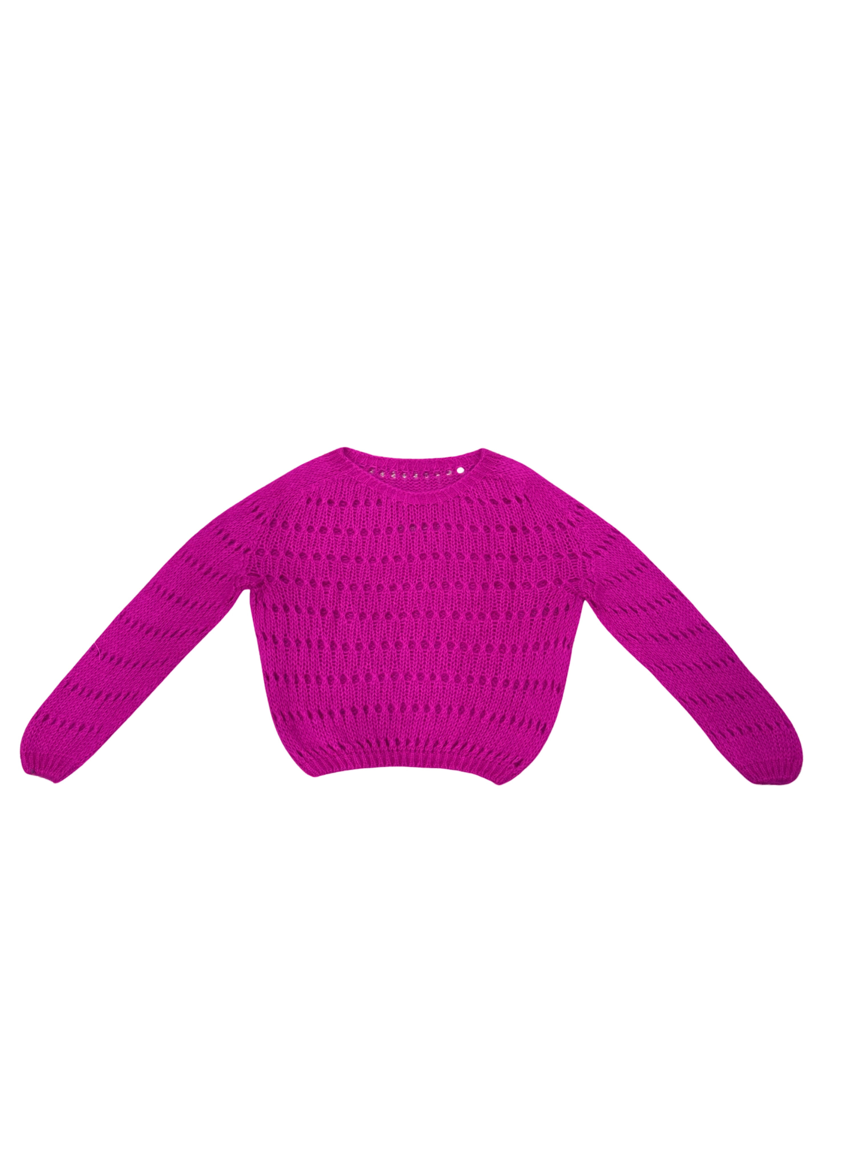 Sweater - wool/alpaca - with openings - fuchsia -100% Made in Italy