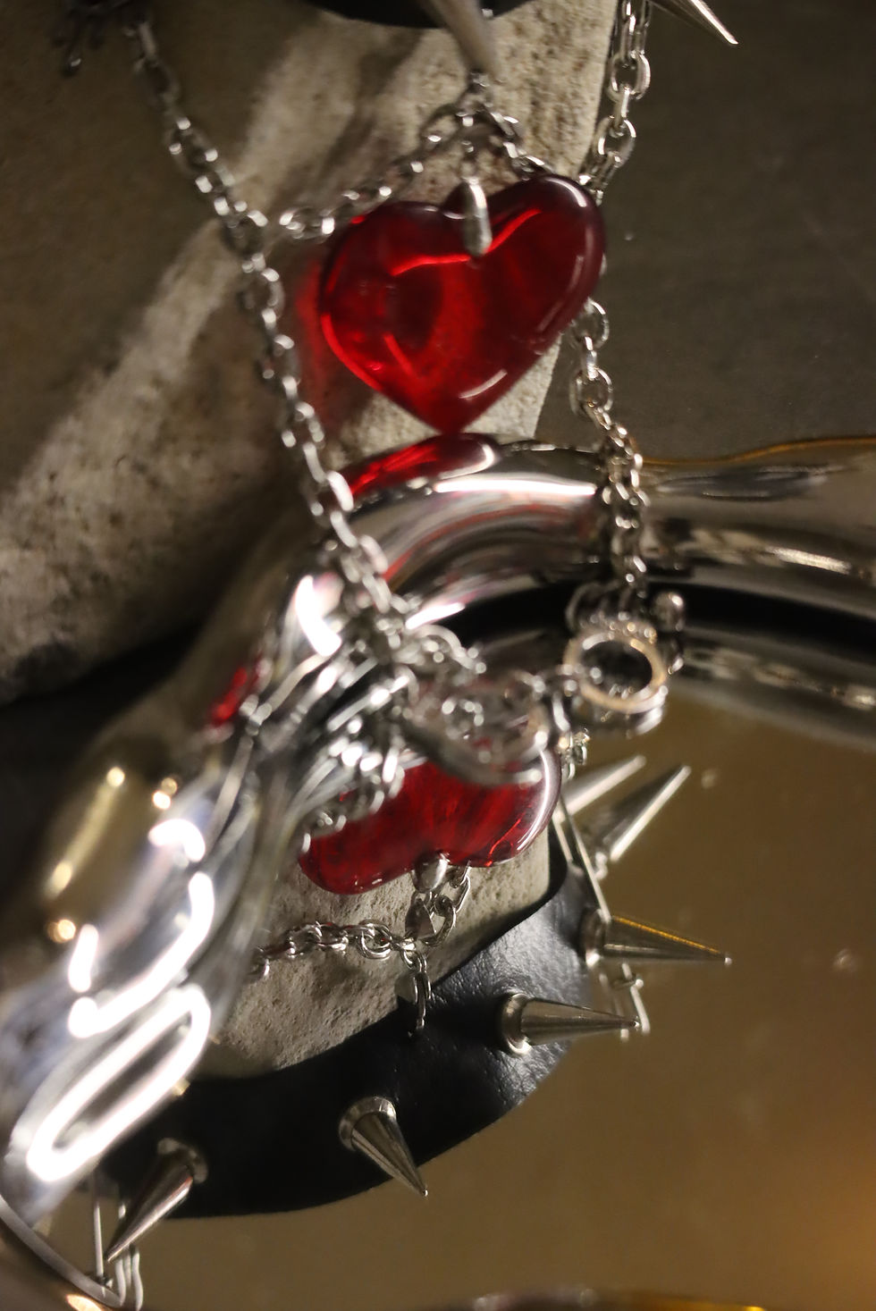 Thumbnail: Lockheart — Studded Choker w/ Red Heart + Cuffs