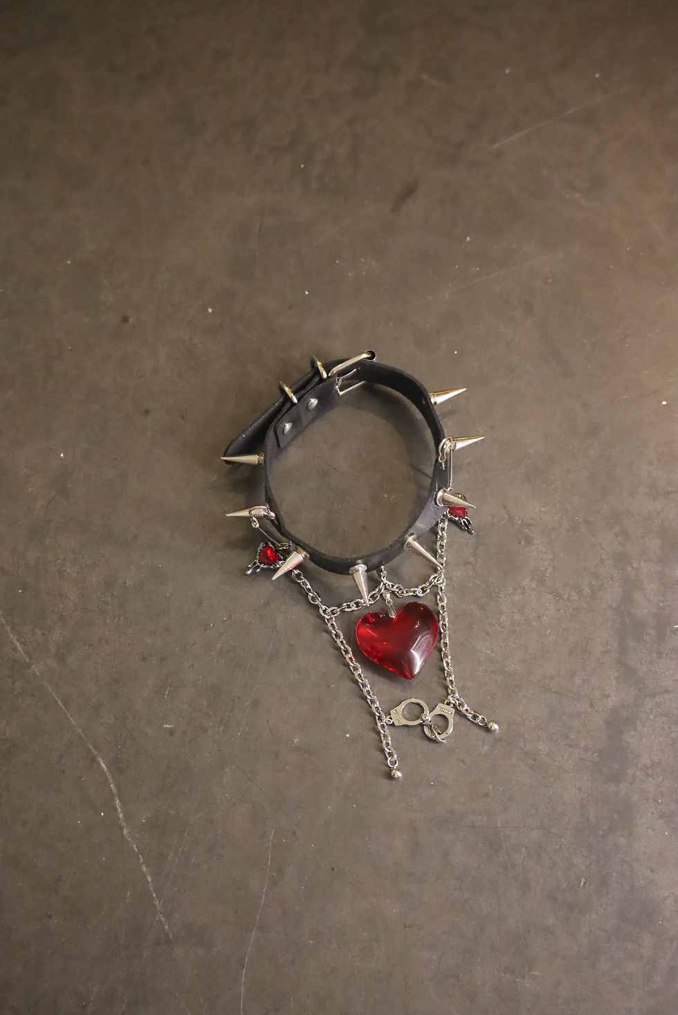 Thumbnail: Lockheart — Studded Choker w/ Red Heart + Cuffs