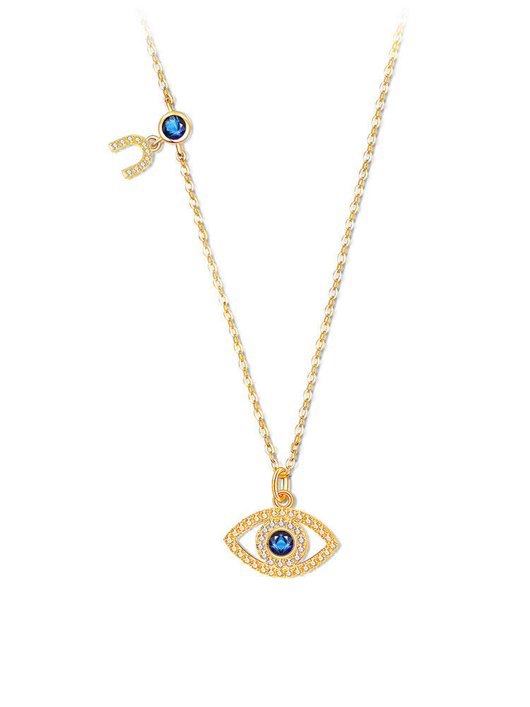 Thumbnail: 925 Sterling Silver 18K Gold Plated Necklace Blue Evil Eye Necklace