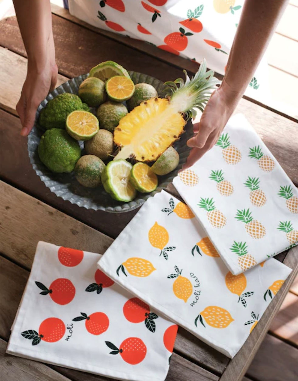 Thumbnail: RISE BEYOND THE REEF  Fruit Print Tea Towel