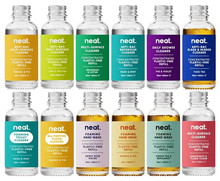 Neat Clean concentrates – fragrance creation by Cassandra Browning for sustainable refillable cleaning products.
