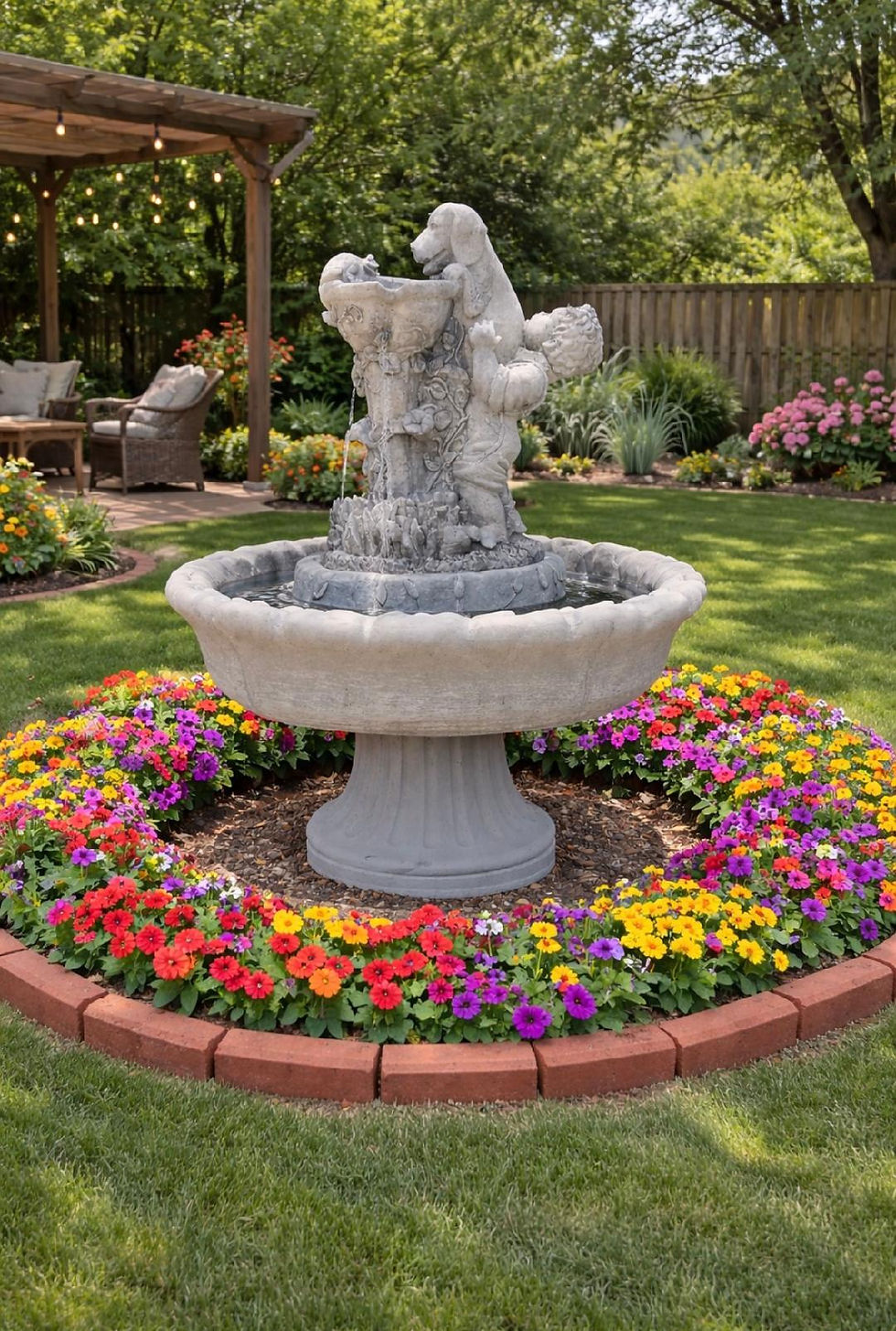 AI boy and dog fountain
