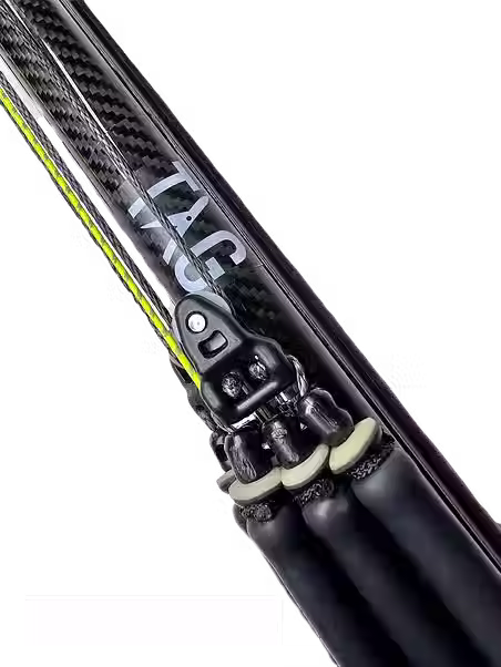 Placeholder: an inverted roller speargun shows pulleys mounted at the handle/rear