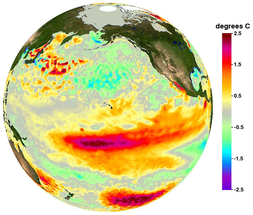 Map of Pacific Ocean sea surface temperature anomalies