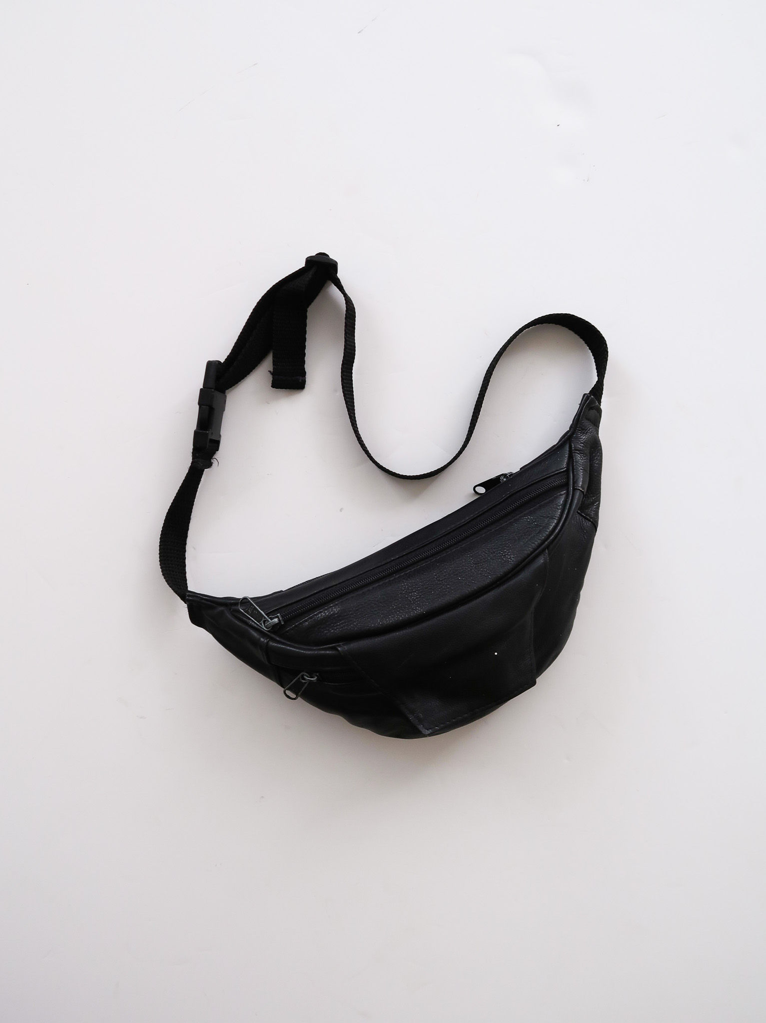 Black Leather Fanny Pack | 1980s