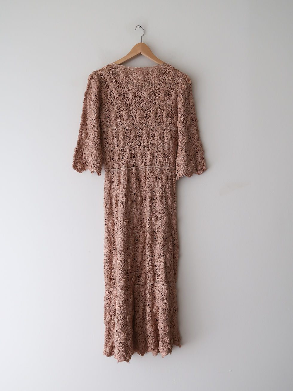 Thumbnail: Taupe Knit Crochet Dress | 1970s
