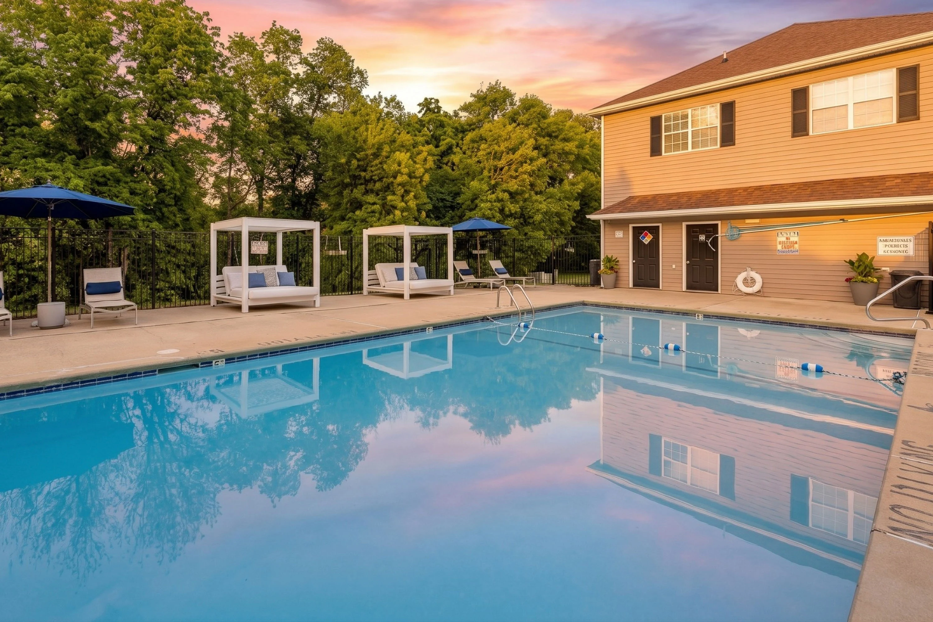 Pool and cabanas at The Retreat at Concord Apartments in Concord, NC