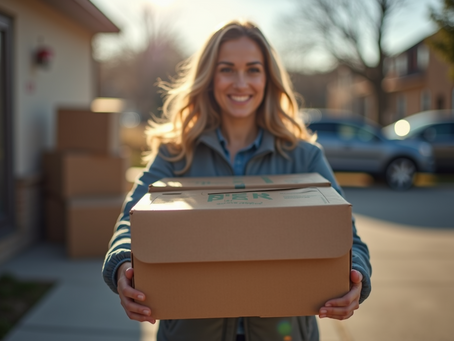 A volunteer handing a box of groceries to a neighbor at a community food pantry in Concord, North Carolina