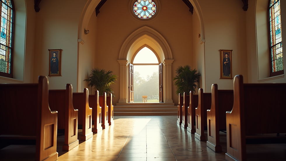 Wide angle view of a welcoming church entrance