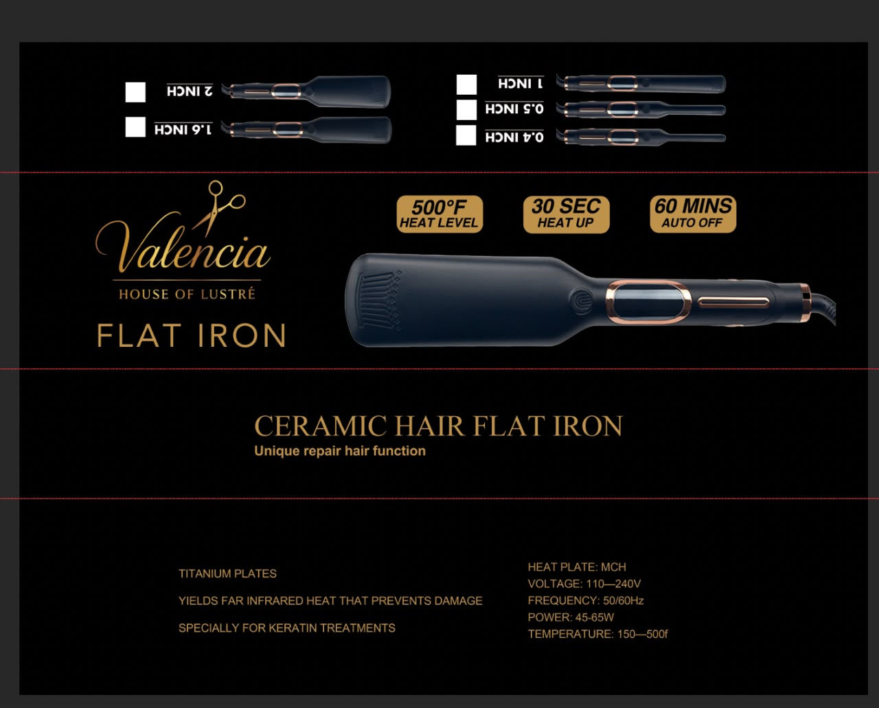 Valencia Ceramic Hair Flat Iron with titanium plates.