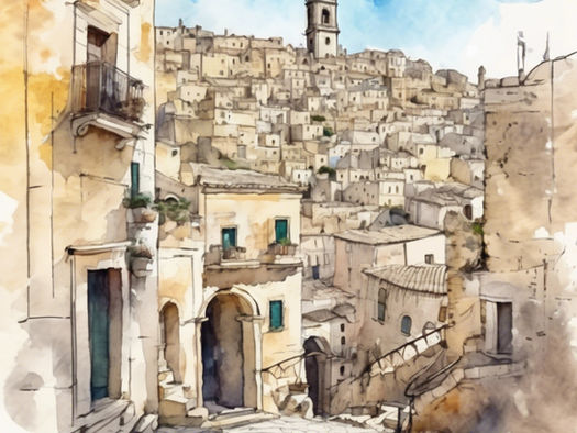 A watercolor sketch of Matera in Italy