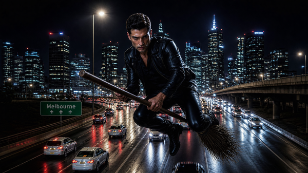 Urban Wizard Flying Over Melbourne Night Highway With Intensity.png