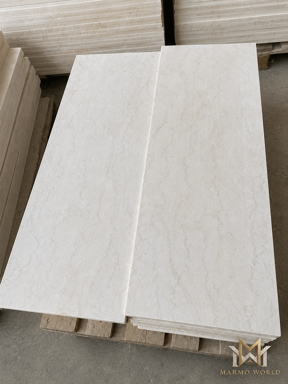 Slabs of Filetto Egyptian Marble stacked on a pallet.