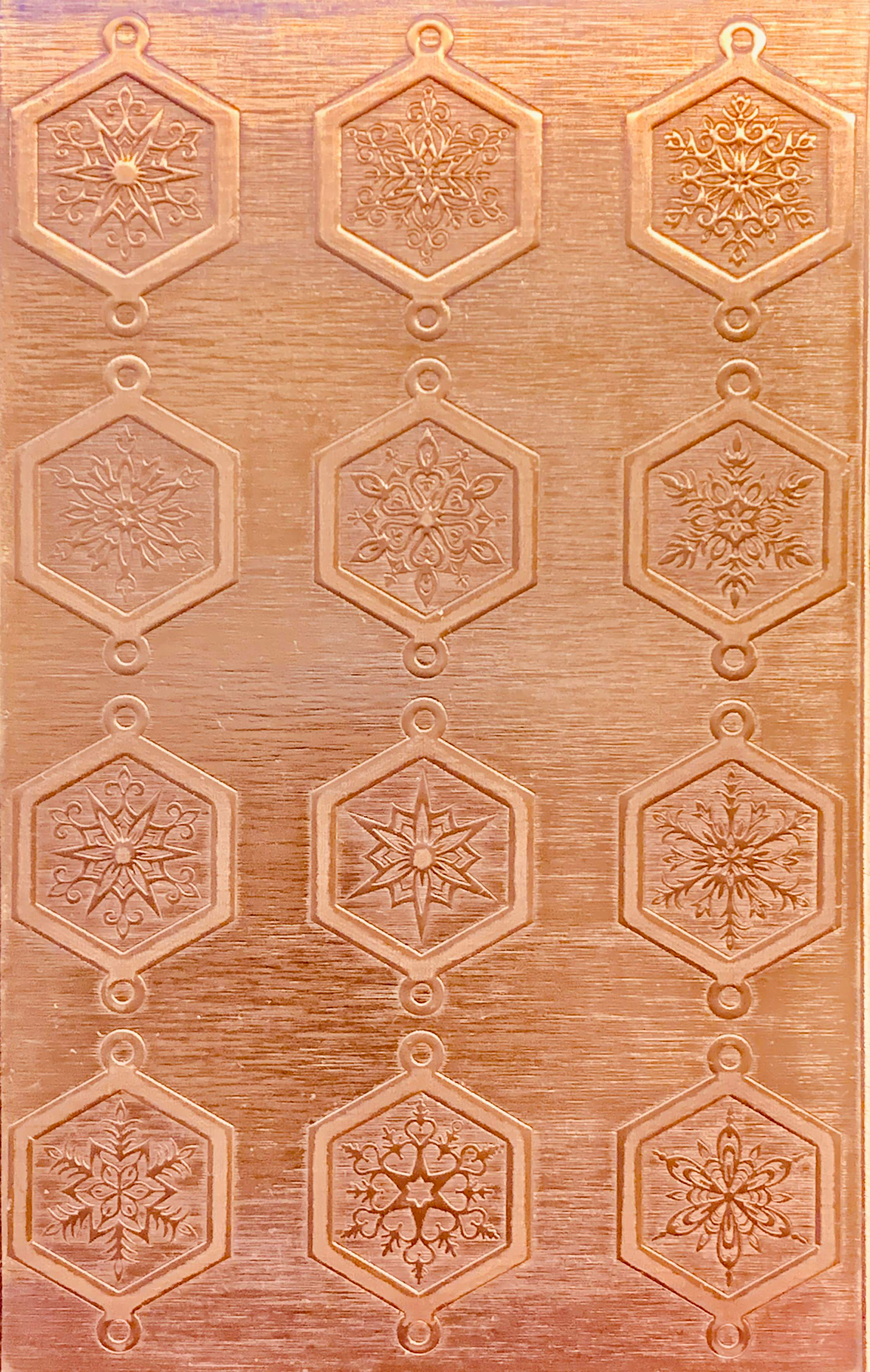 Fancy Octagonal Snowflake Links Copper Pattern Pressing 2-1/2" X 4"