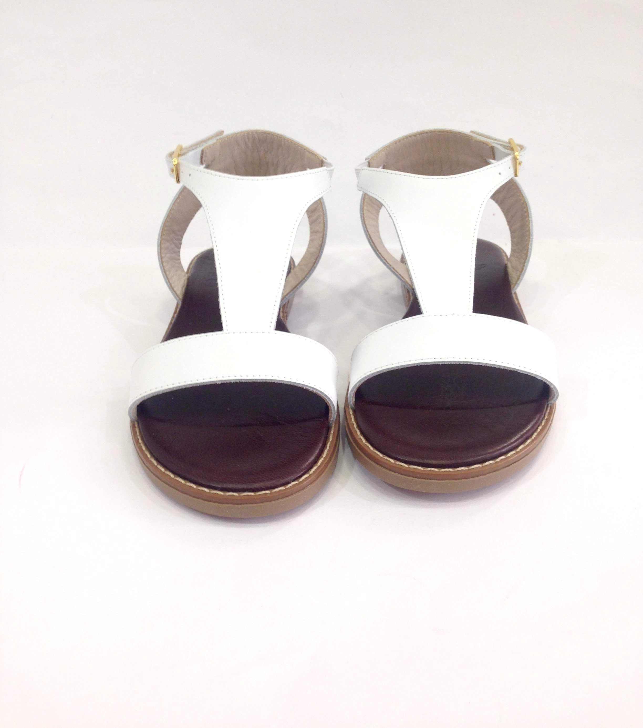 Sandali artigianali bianchi bambina ragazza in pelle suola in memory foam frontali