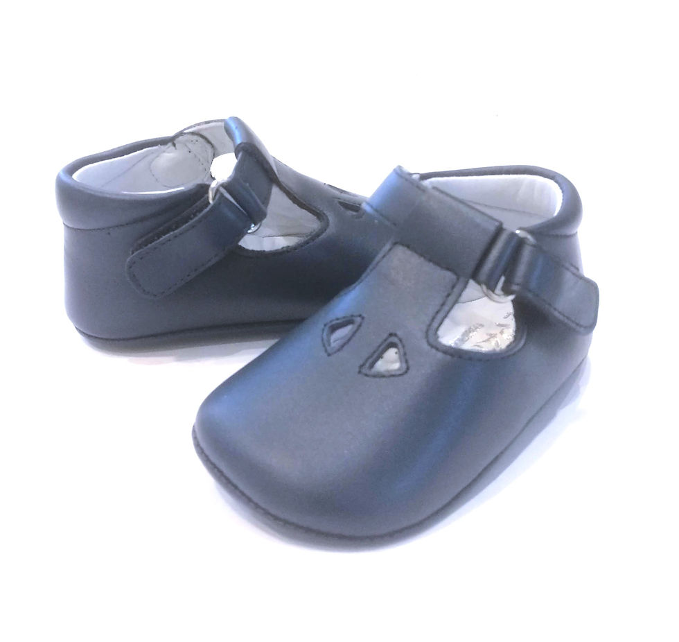 Miniatura: Scarpine neonato 3-10 mesi occhielli occhio di bue blu battesimo