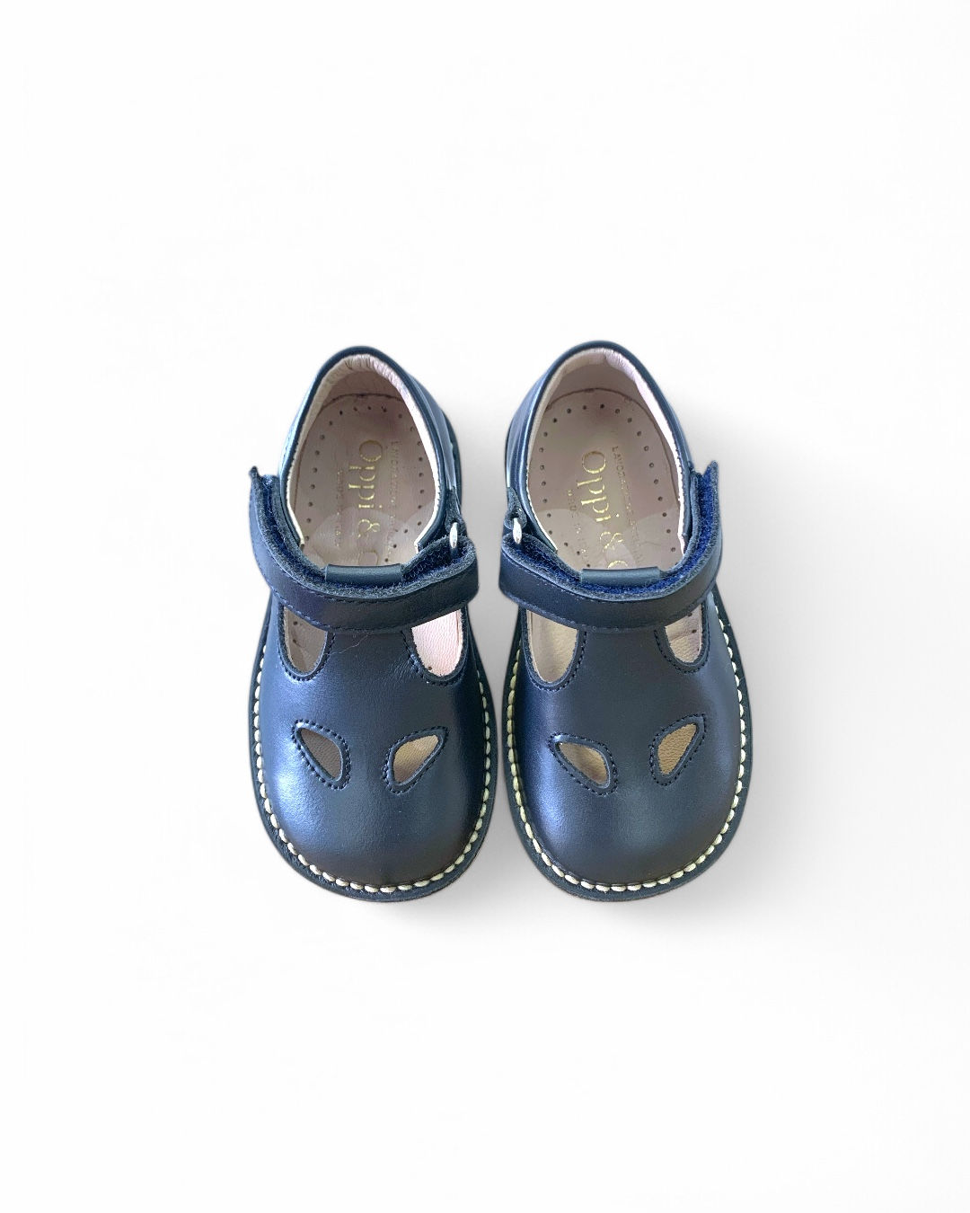 Scarpe occhio di bue blu occhietti artigianali in pelle bambino bambina