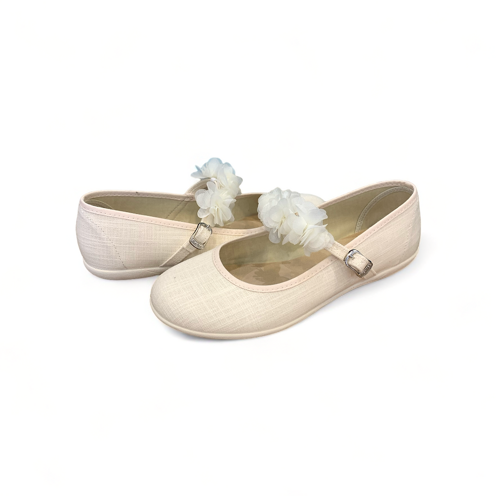 Miniatura: Scarpe ballerine bambina eleganti beige in lino Batilas cerimonia damigella