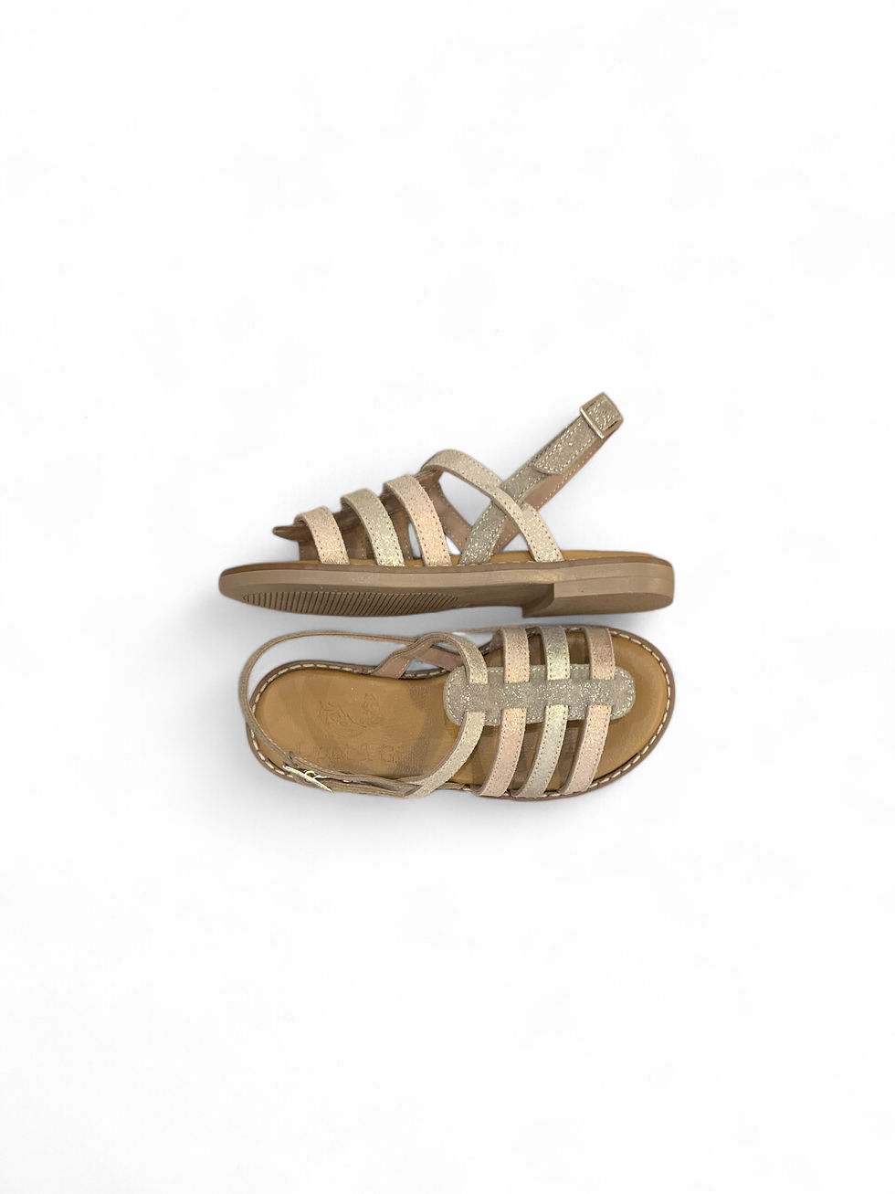 Miniatura: Sandali bambina artigianali in pelle morbidissima platino suola in memory foam