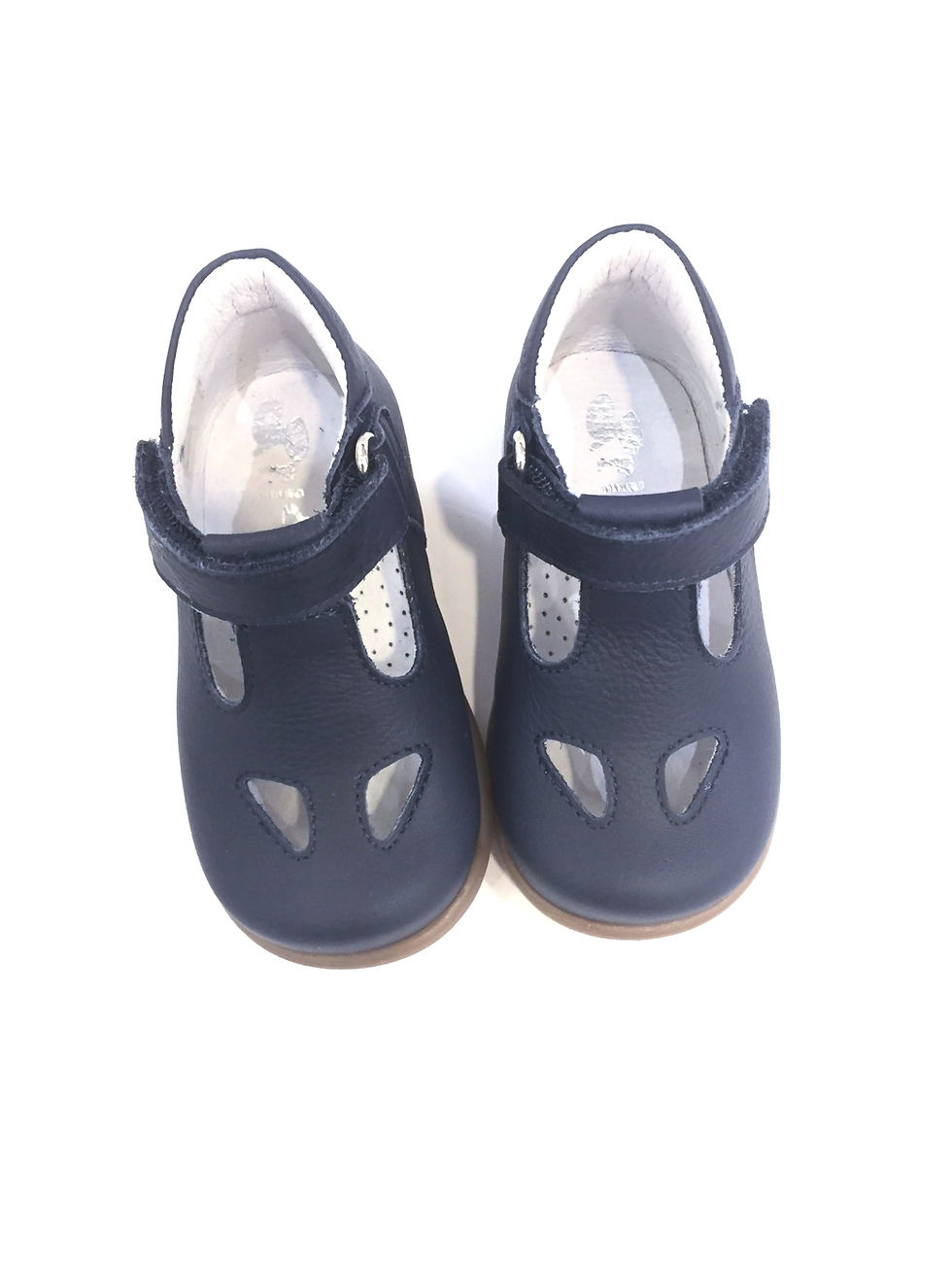 Miniatura: Scarpe primi passi occhio di bue blu occhietti artigianali in vera pelle bambino sopra