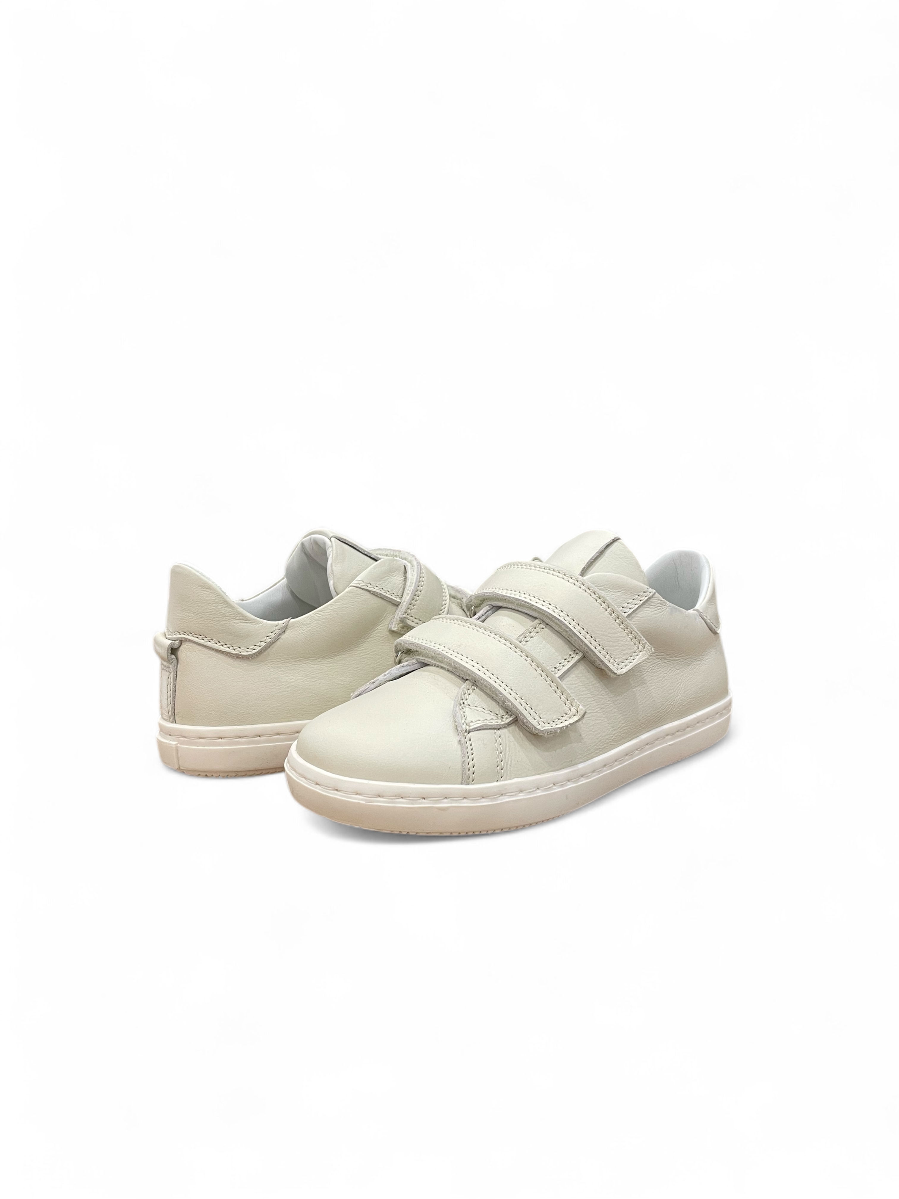 Scarpe sneakers bianche artigianali bambino in pelle apertura a strappo
