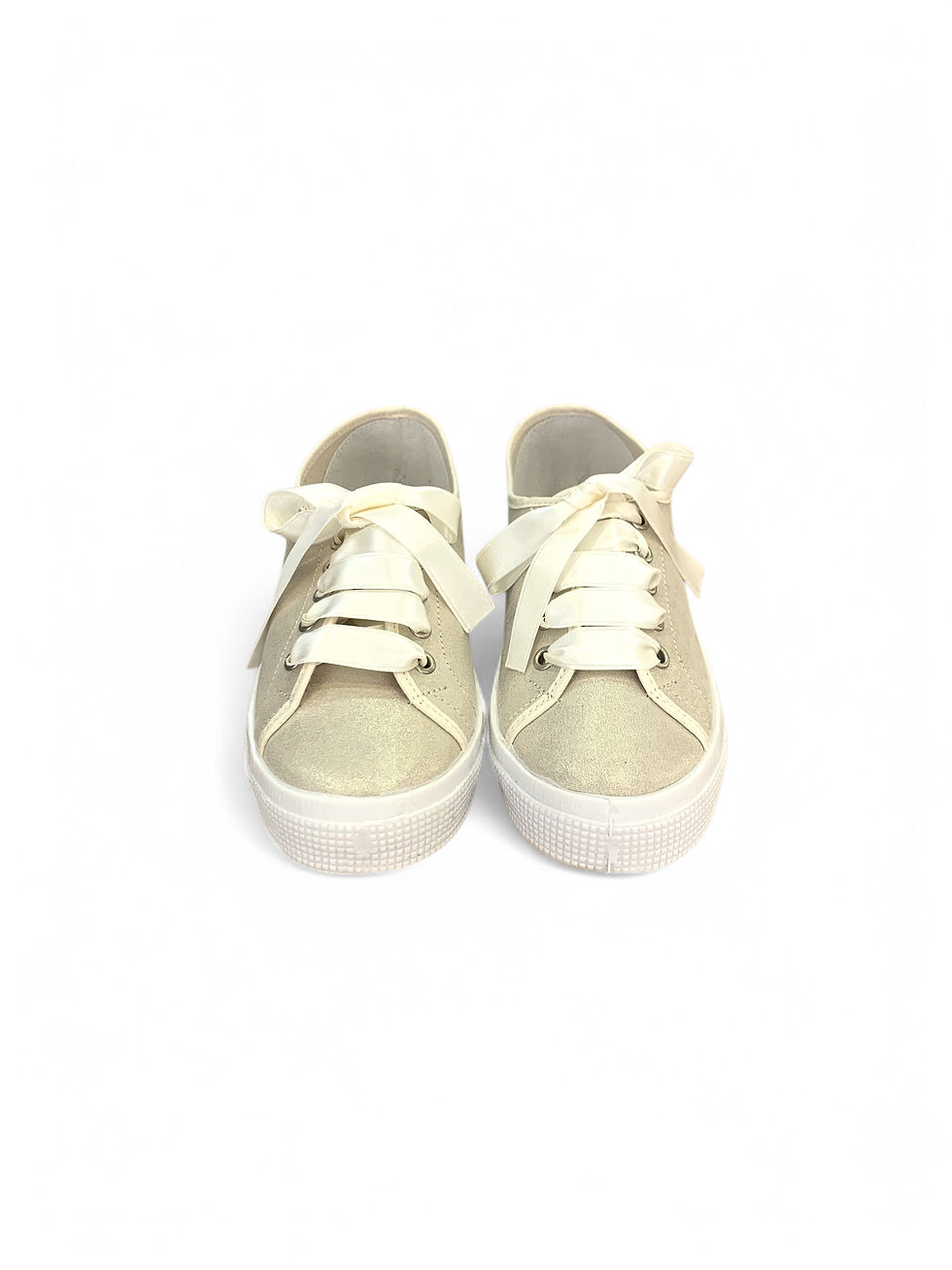 Miniatura: Sneakers bambina eleganti beige in raso cerimonia