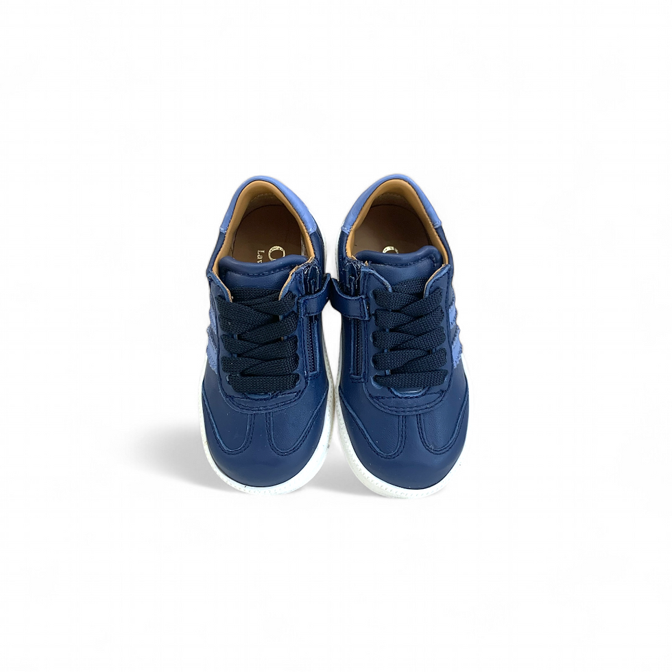Miniatura: Sneakers gazelle artigianali in pelle blu e avion zip laterale