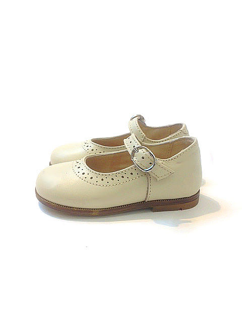 Miniatura: Scarpe bambina eleganti ballerine Mary Jane pelle beige damigella cerimonia